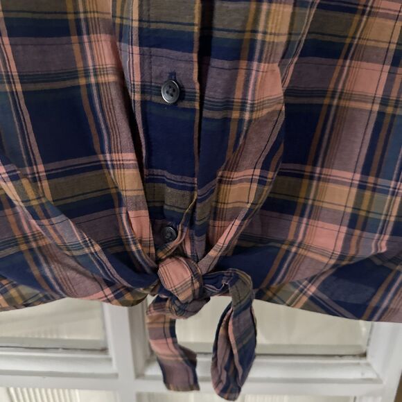 Madewell Shirt Women's Small Cropped Plaid Short Sleeve Button Up Tie Front - Picture 6 of 9